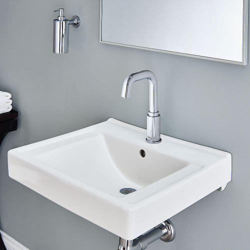 Everclean Wall-Hung Bathroom Sink with Center Hole Only with Left Hand Soap Dispenser in White