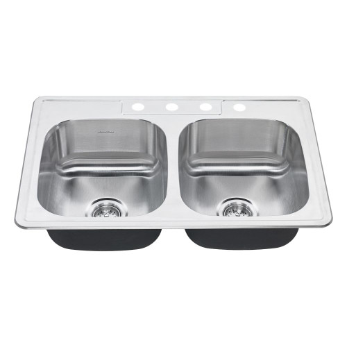 33" Double Basin 4-Faucet Holes Drop-In Kitchen Sink with Drain in Stainless Steel