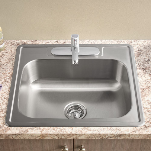 15" Single Basin 1-Faucet Hole Kitchen Sink for Drop-In Installations with Drain in Stainless Steel