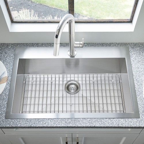 33" Single Basin 1-Faucet Hole Kitchen Sink for Drop-In or Undermount Installations with Drain in Stainless Steel