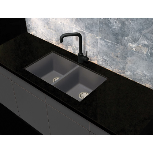 31.75-in x 19.125-in x 9.5-in Granite Double Equal Undermount Kitchen Sink in Grey with Grids, Strainer, Disposer Strainer, Installation Kit