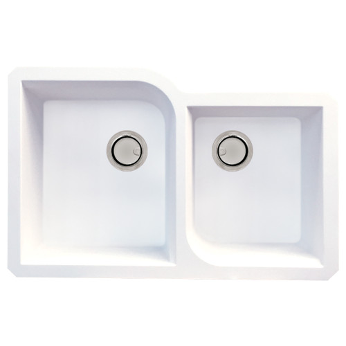 31.75-in x 20.75-in x 9.5-in Granite 1-3/4 Offset Double Undermount Kitchen Sink in White with Grids, Strainer, Disposer Strainer, Installation Kit