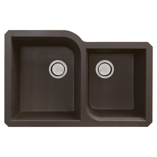 31.75-in x 20.75-in x 9.5-in Granite 1-3/4 Offset Double Undermount Kitchen Sink in Espresso with Grids, Strainer, Disposer Strainer, Installation Kit