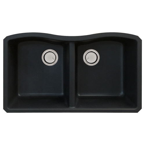 31.9375-in x 19.125-in x 9.5 Granite Double Equal Undermount Kitchen Sink in Black with Faucet, Grids, Strainer, Disposer Strainer, Installation Kit