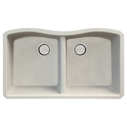 31.9375-in x 19.125-in x 9.5 Granite Double Equal Undermount Kitchen Sink in Cafe Latte with Faucet, Grids, Strainer, Disposer Strainer, Installation Kit