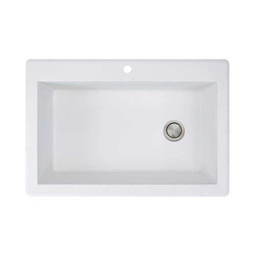 22-in W x 33-in L Granite Super Single Drop-in 1-Hole Kitchen Sink in White with Faucet, Grid, Strainer, Installation Kit