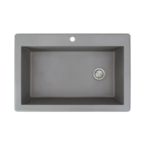 22-in W x 33-in L Granite Super Single Drop-in 1-Hole Kitchen Sink in Grey with Faucet, Grid, Strainer, Installation Kit