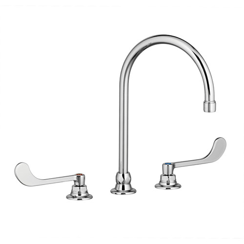 1.5 GPM Widespread Bathroom Faucet with 8" Gooseneck Spout and 6" Wrist Blade Handles in Polished Chrome