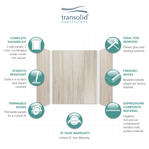 Transolid EWK604872-43 Expressions 48" X 60" X 72" 3-Piece Tub/Shower Wall Kit, In Sorento