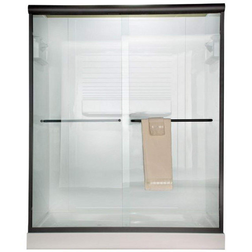 56" Tall Frameless Bypass, Clear Glass Double Sliding Shower Door for 56" to 60" Width Openings in Oil Rubbed Bronze