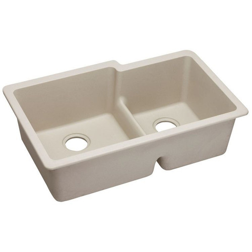 33" x 20-1/2" x 9-1/2" Quartz Offset 60/40 Double Bowl Undermount Sink with Aqua Divide in Putty