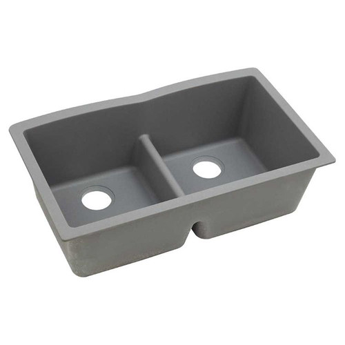 33" x 19" x 10" Quartz Equal Double Bowl Undermount Sink with Aqua Divide in Greystone