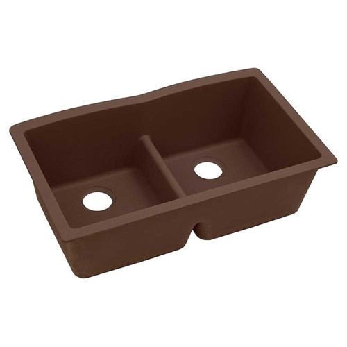 33" x 19" x 10" Quartz Equal Double Bowl Undermount Sink with Aqua Divide in Mocha
