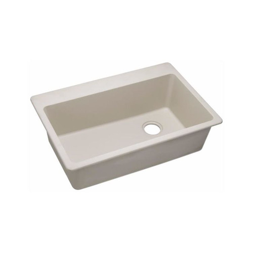 33" x 22" x 9-1/2" Quartz Single Bowl Drop-in Sink with 3-1/2" Rear Right Drain in Putty