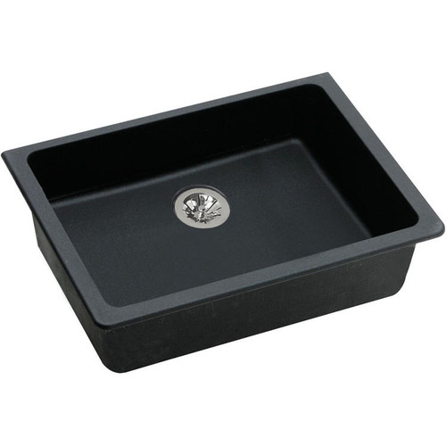 25" x 18-1/2" x 5-1/2" Quartz Single Bowl Undermount ADA Sink with Perfect Drain in Black