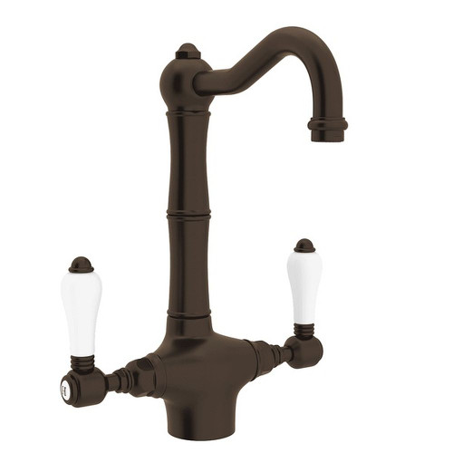 Single Hole Column Spout Bar/ Food Prep Faucet With Porcelain Lever Handle In Tuscan Brass
