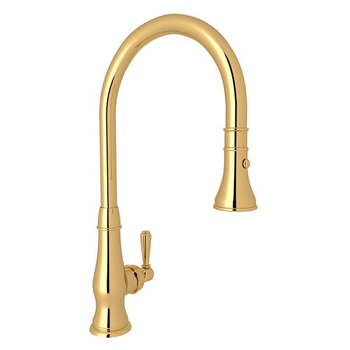 Rohl A3420LMIB-2 Pull-Down Kitchen Faucet With Metal Lever Handle In Italian Brass