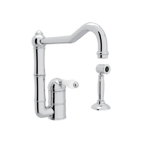 Single Hole Column Spout Kitchen Faucet With Sidespray With Porcelain Lever Handle In Polished Chrome