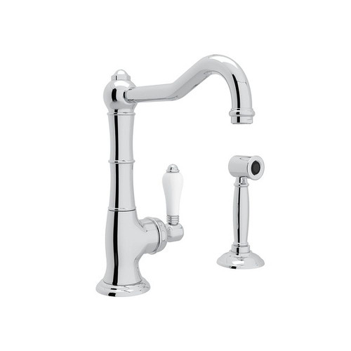 Single Hole Column Spout Bar/Food Prep Faucet With Sidespray With Porcelain Lever Handle In Polished Chrome