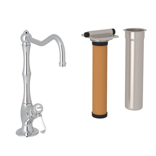 Column Spout Filter Faucet Kit With Mini Porcelain Lever Handle In Polished Chrome
