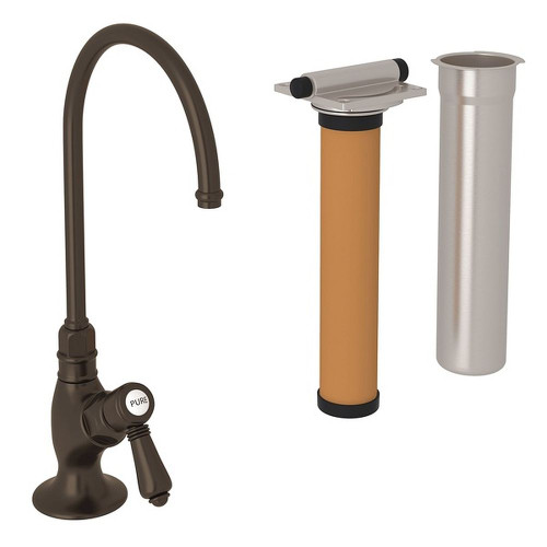 C-Spout Filter Faucet Kit With Mini Metal Lever Handle In Tuscan Brass