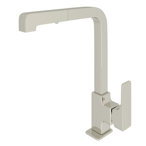 Pull-Out Side Lever Kitchen Faucet With Quartile Metal Lever Handle In Polished Nickel