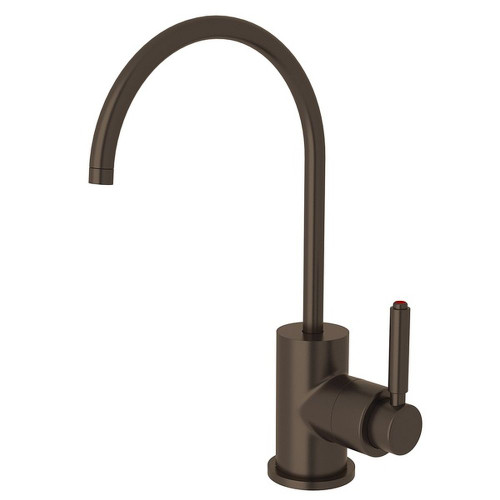 Contemporary C-Spout Hot Water Dispenser Faucet With Metal Lever Handle In Tuscan Brass