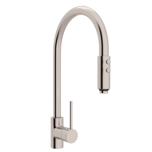 Side Lever Handle Pull-Down High Spout Kitchen Faucet In Satin Nickel