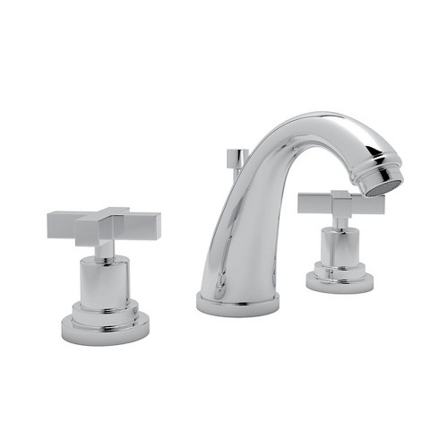 C-Spout Widespread Lavatory Faucet with Cross Handles and Pop-Up in Polished Chrome