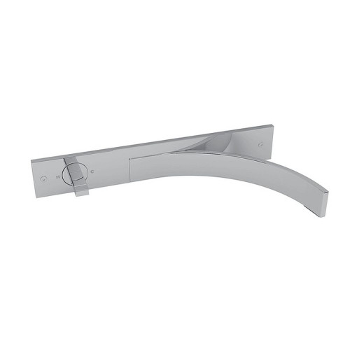 Wall Mount Concealed Lavatory Faucet with Horizontal Spout with Metal Lever in Polished Chrome