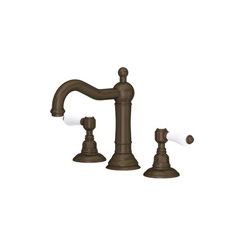 Rohl A1409LPTCB-2 Acqui Column Spout Widespread Bathroom Faucet with White Porcelain Lever Handle, Tuscan Brass