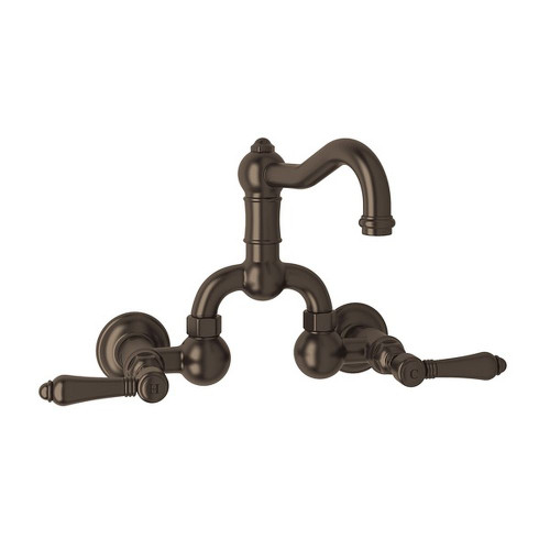 Wall Mount Bridge Lavatory Faucet with Metal Levers Pop-Up and Column Spout in Tuscan Brass