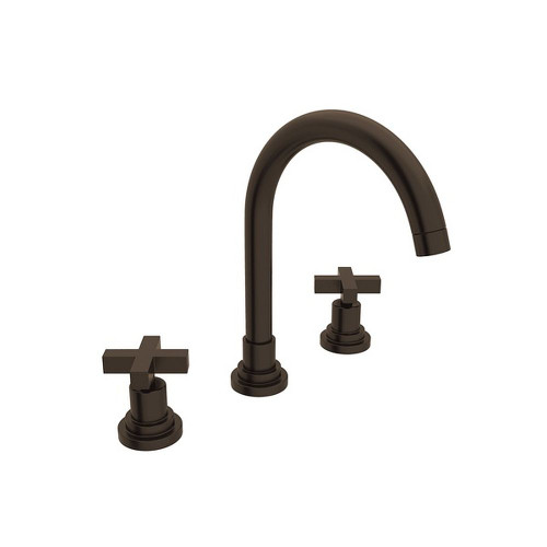 C-Spout Widespread Lavatory Faucet with 10-7/64" Spout Height Cross Handles and Pop-Up in Tuscan Brass