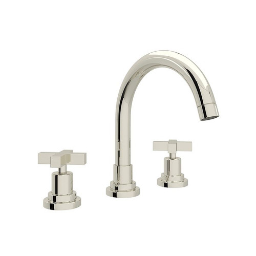 C-Spout Widespread Lavatory Faucet with 8-1/2" Spout Height Cross Handles and Pop-Up in Polished Nickel