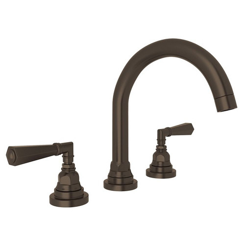 C-Spout Widespread Lavatory Faucet with 8-1/2" Fixed "C" Spout height Metal Lever Handles and Pop-Up in Tuscan Brass