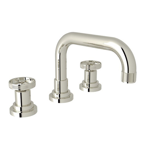 U-Spout Widespread Lavatory Faucet with Metal Campo Wheel in Polished Nickel