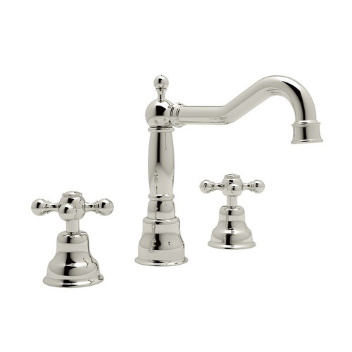 Column Spout Widespread Lavatory Faucet Cross Handles Pop-Up and 7-1/8" Reach Fixed in Polished Nickel