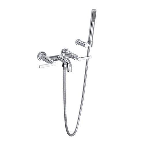 Rohl A2202LMAPC Lombardia Wall Mount Exposed Tub Set with Handshower with Metal Lever Handle, Polished Chrome