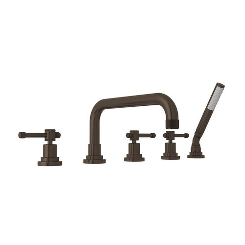 5-Hole Deck Mount Tub Filler with Industrial Metal Levers in Tuscan Brass