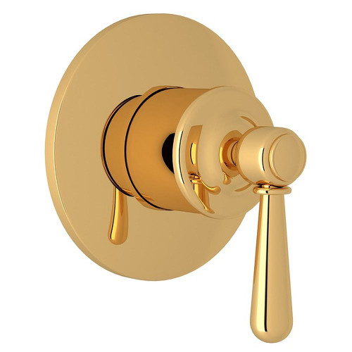 4-Port, 3-Way Diverter Trim with Metal Lever in Italian Brass