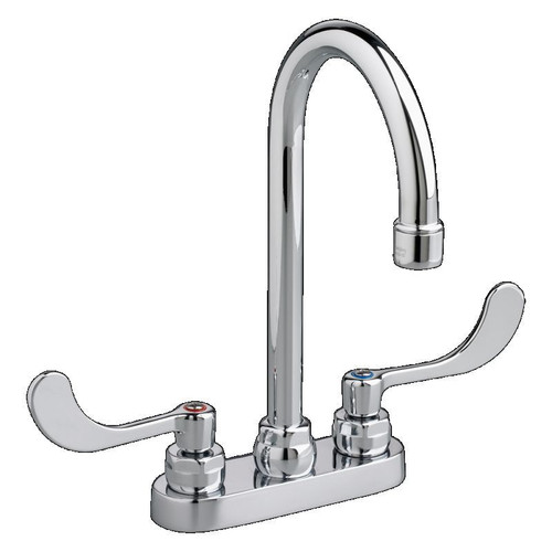 Centerset Lavatory Faucet 0.35 GPM with Wrist Blade Handles with Red and Blue Indicatord in Chrome