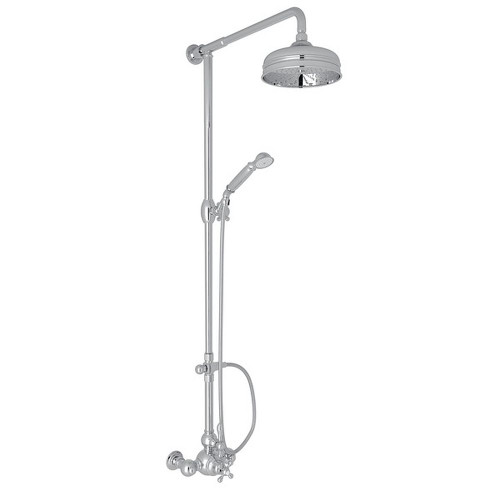 Exposed Wall Mount Thermostatic Shower with Classic Metal Lever and Volume Control in Polished Chrome