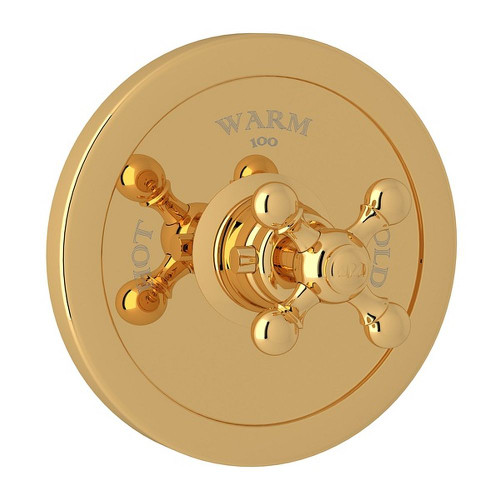 Thermostatic Trim Plate with Cross Handle and without Volume Control in Italian Brass