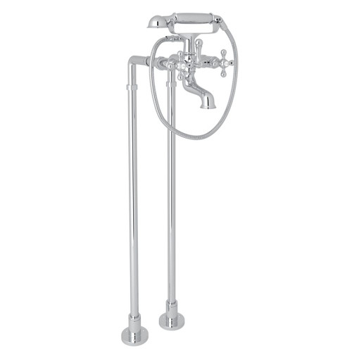 Rohl ACKIT7383NX-APC Exposed Floor Mount Tub Filler with Handshower and Floor Pillar Legs or Supply Unions in Polished Chrome