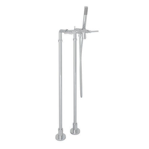 Rohl AKIT2202NLMAPC Exposed Floor Mount Tub Filler with Metal Lever Handshower and Floor Pillar Legs or Supply Unions in Polished Chrome