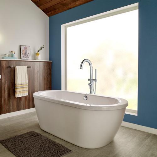 Contemporary Round Freestanding Tub Filler with Hand Shower in Polished Chrome