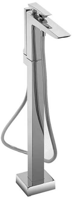 Single Handle Freestanding Tub Filler with Handheld Shower in Brushed Nickel