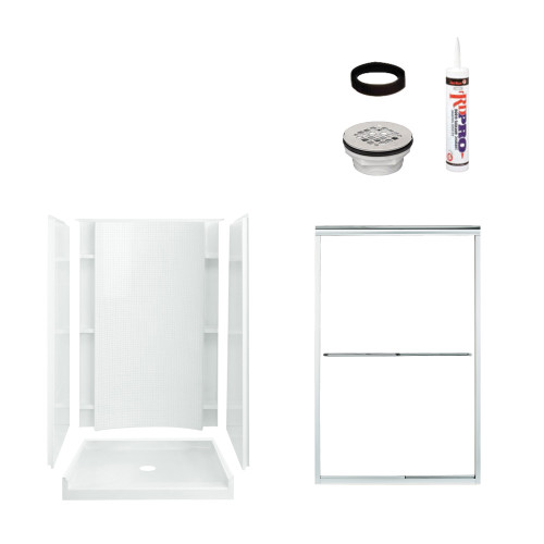 77-in x 36-in x 48-in Vikrell Wall and Floor 5-Piece Alcove Shower Kit in Silver with Clear Glass