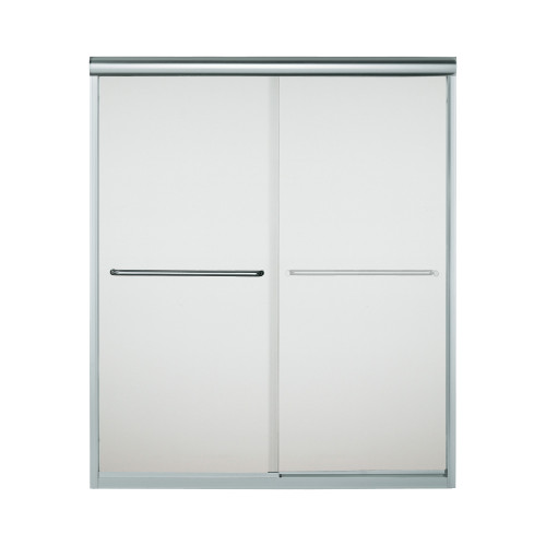 54.625-in to 59.625-in W x 70.0625-in H Frameless Sliding Shower Door in Silver with Frosted Glass Pattern