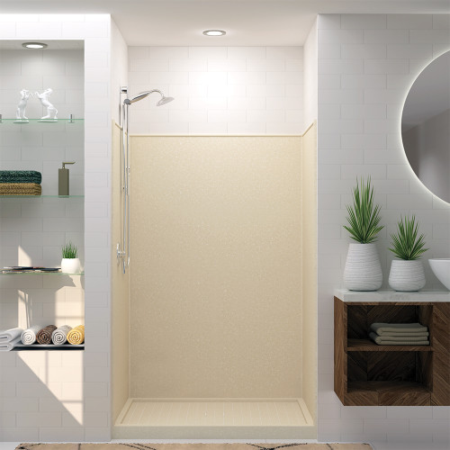 48-in x 36-in x 72-in Solid Surface Shower Wall Trimmable Surround in Sea Shore